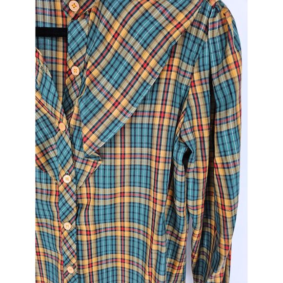 Chic by H.I.S Green Plaid Double Layered Long Sleeve Button-Up Shirt Size L - Picture 3 of 5